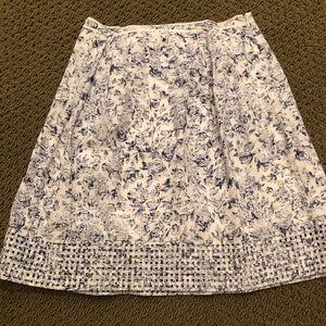 Skirt knee length light foley Grecian blue white